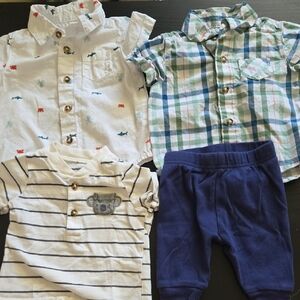 Carter's Kids' Button Down Shirts and Pants Set - White, Green, Blue